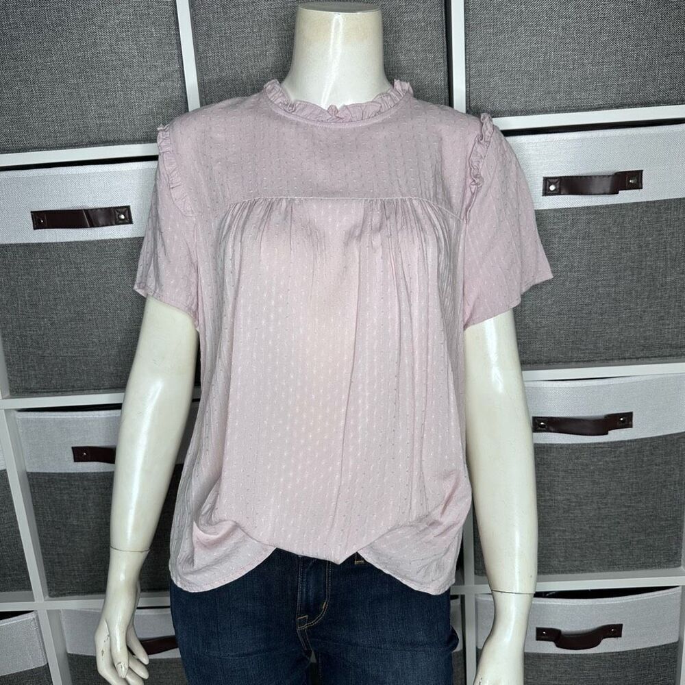 Bohme Ruffle Short Sleeve Top in Rose Size Small